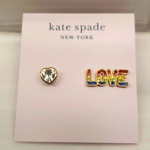 NWT Kate Spade Rainbow Love Assymetrical Studs